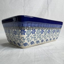 Polish Pottery Rectangular Loaf / Baking Dish in Peacock Pattern