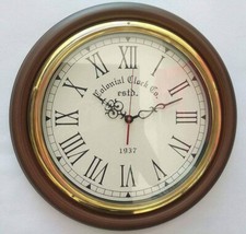 Antique Wall Clock with Gold and White Porcelain Dial, Walnut Case with Turned Columns and Ornate Brass Trim — listing 5
