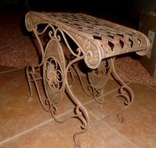 Pair of Vintage Wrought Iron Plant Stands with Cast Iron Openwork Tops, 15" Tall — listing 4