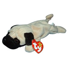 Ty Beanie Baby Curly-Coat Tan Dog Plush with Heart Tag