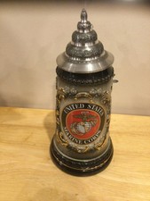 USMC Marines "The Few. The Proud." Ceramic Stein Coffee Mug, Navy Blue with Red Stripes and EGA Emblem — listing 3