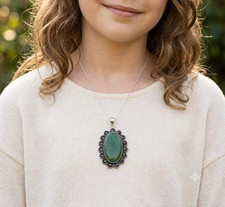 Handmade Beaded Statement Necklace with Large Green Aventurine Pendant, Bone Tubes and Silver-Tone Accents — listing 5