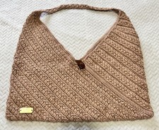 Handmade Boho Knit Hobo Bag with Floral Appliqué