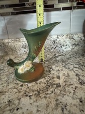 Roseville White Rose Two-Handled Vase in Pink/Green — listing 5