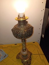 Antique Victorian Banquet Oil Lamp with Onyx Column and Cast Metal Base (Electrified) — listing 3