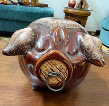 Vintage Brown Drip Glaze Ceramic Pig Cookie Jar / Figural Bank — listing 4