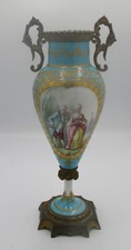 Decorative Porcelain Flared Vase with Ormolu/Brass Rim, Hand-Painted Floral & Bow Motif — listing 3
