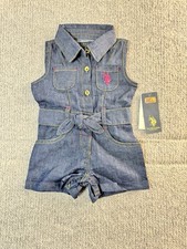 U.S. Polo Assn. Baby Girls Sleeveless Chambray Dress with Coral Bow, Size 3/6M — listing 6