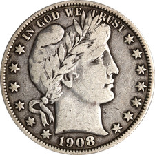 1908 Barber Silver Half Dollar (Liberty Head), 90% Silver — listing 4