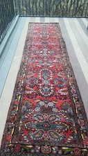 Antique Persian Lilihan Sarouk Runner Rug 9'8" x 3'4" Hand-Knotted Wool Floral