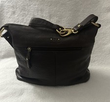 Stone Mountain Olive Green Leather Shoulder Bag with Brown Trim — listing 3