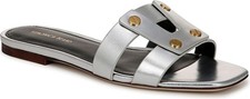Veronica Beard Red Patent Leather Sequin Palm Leaf Slide Sandals — listing 2