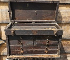 Antique Carpenter's Tool Chest with Hand Tools and Coshocton Union No. 525 Working Cards — listing 3
