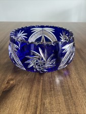 Cobalt Blue Cut-to-Clear Crystal Footed Bowl on Square Glass Base — listing 3
