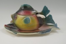 Figural Fish Soup Tureen, Majolica-Style Ceramic, Salmon/Rose Glaze — listing 4