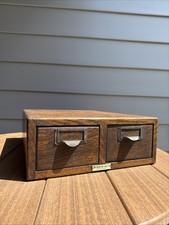 Vintage Wooden Card Catalog File Drawers (Set of 2), Mahogany with Brass Label Holders — listing 6