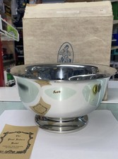 Vintage Polished Aluminum or Pewter-Style Footed Punch Bowl with Matching Ladle — listing 3