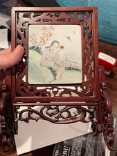 Chinese Famille Rose Porcelain Plaque Folding Screen (8-Panel Tabletop/Floor Room Divider) Medium — listing 5