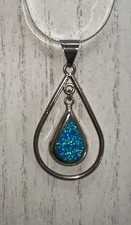 Gold Herringbone Chain Necklace with Five Pear-Shaped Opal Cabochons — listing 5