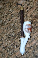 Antique German Porcelain Pipe Bowl with Hand-Painted Hunting Scenes and Pierced Metal Wind Cap — listing 2
