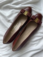 Salvatore Ferragamo Boutique Black Lizard-Embossed Leather Vara-Buckle Pumps, Size 10 B, listing 2