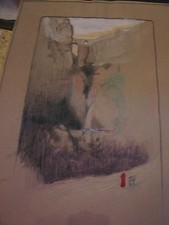 Vintage Framed Charcoal / Lithograph Print of a Dramatic Figural Scene — listing 2