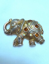 Vintage Gold-Tone Figural Elephant Brooch with Red Rhinestone Eye, Trunk Up, listing 5