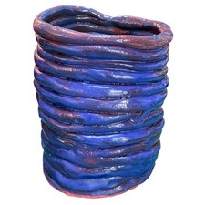 Handcrafted Ribbed Studio Pottery Vase, Rustic Brown Tenmoku-Style Glaze, 5" Tall, listing 4