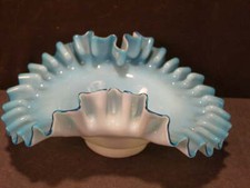 Vintage Blue Ruffled Edge Ribbed Glass Brides Bowl — listing 5