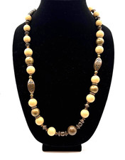 Vintage Faceted Amber-Yellow Glass Bead Flapper-Length Necklace
