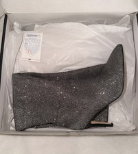 Emmy Sequin Glitter Knee-High Stiletto Boots, Size 10, Silver — listing 3