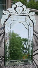 Venetian-Style Beveled Mirror-on-Mirror Wall Mirror with Faceted Glass Tile Frame — listing 2