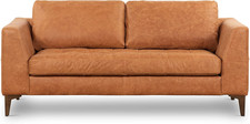 Vintage Cognac Tan Leather Three-Seat Sofa with English Roll Arms and Bun Feet
