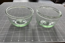 Pair of Hand-Blown Recycled Glass Goblets with Green Rim and Seed Bubbles — listing 5