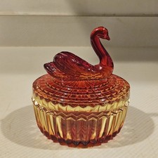 Jeannette Glass Amberina Swan Covered Powder Jar / Trinket Box — listing 6