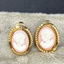 Vintage Carved Shell Cameo Clip-On Earrings — listing 2