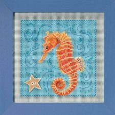 Framed Hand-Stitched Seahorse Cross-Stitch Needlework, Green Mat — listing 6