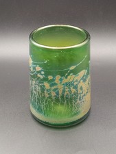 Hand-Blown Art Glass Tumbler with Turquoise & Amber Bands and Controlled Bubbles — listing 6