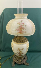 Vintage GWTW Hurricane Parlor Lamp Set with Two Matching Accent Lamps, Hand-Painted Rose Motif Milk Glass — listing 5