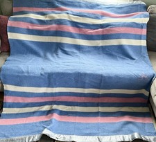 Baron Vintage Wool Camp Blanket Olive Green with Woven Stripe Border — listing 3