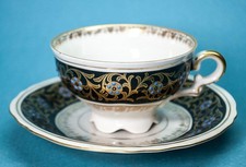 Mitterteich Bavaria Miniature Demitasse Cup and Saucer, Dark Blue Gold and White with Concentric Circle Motif, Footed — listing 5