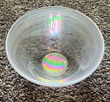 Iridescent Frosted Art Glass Bowl with White Swirl Base