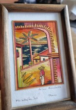 Vintage Asian Woven Straw / Rice Straw Marquetry Village Scene, Framed Under Glass — listing 6