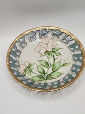 Vintage Japanese Reticulated Porcelain Cabinet Plate with Yellow Roses