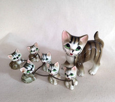 Vintage Ceramic Reclining Cat Figurine with Pink Sponge Glaze, Ribbon and Faux-Pearl Collar — listing 5