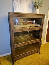 Vintage Oak 3-Stack Barrister Bookcase with Leaded Glass Top Door, 47 in Tall — listing 3
