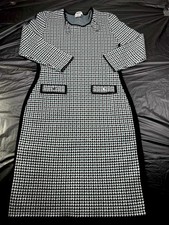 DKNY Black Sweater Dress with White Contrast Trim, Faux Pockets, 3/4 Sleeves, Size XL (NWT) — listing 3