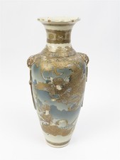 Japanese Satsuma-Style Moriage Vase with Geisha Figures, Multicolored Twin-Handled Baluster Form — listing 3