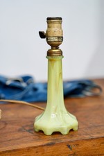 Vintage Uranium/Vaseline Art Glass Table Lighter Holder, Hand-Blown Swirl Design, 2.5" — listing 4
