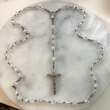 Vintage Aurora Borealis Amber Crystal Bead Rosary with Silver-Tone Crucifix — listing 2